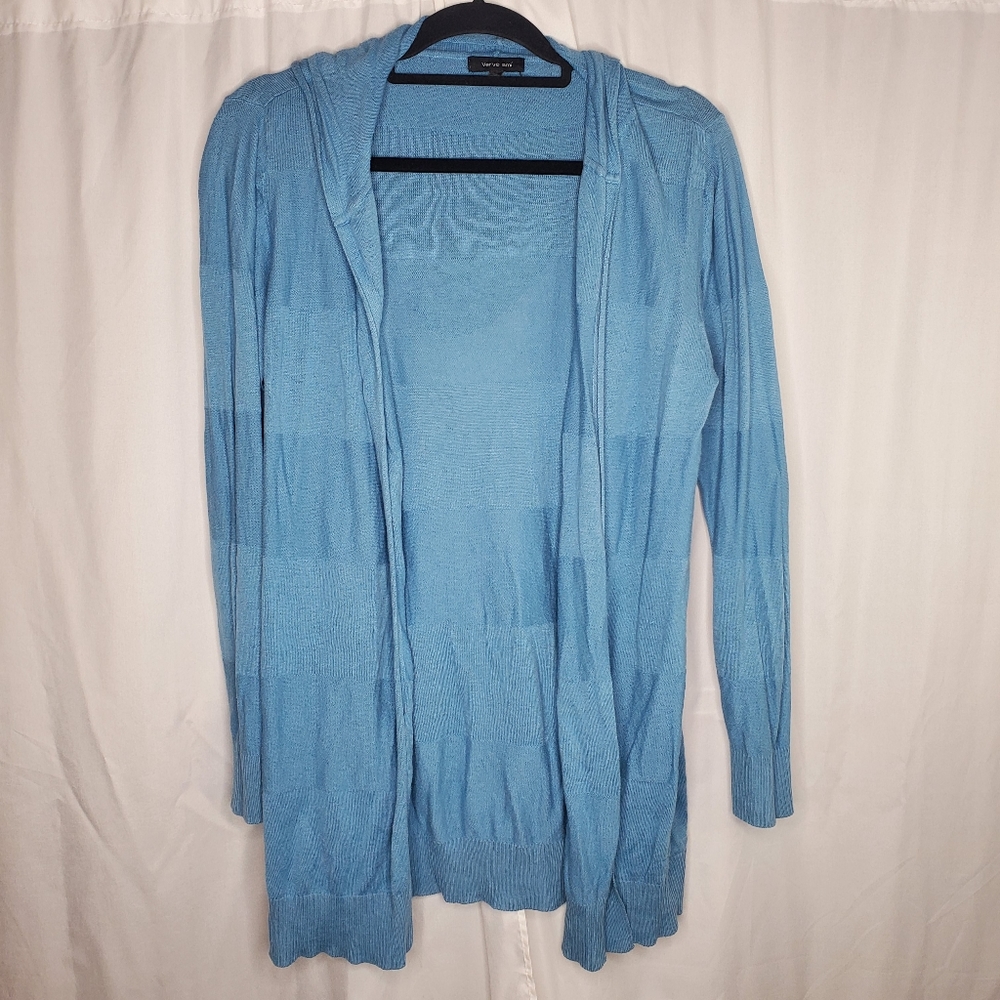 ♧ Verve Ami Turquoise Hoodie Open Front Striped Cardigan Size Large